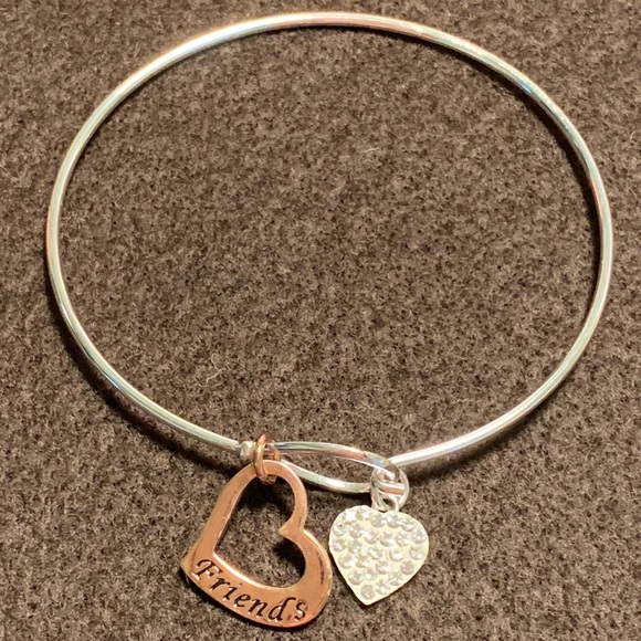 Rose Gld Fine Silvr Plated Crystal "Forever Friends" Heart Catch Bangle Bracelet - Picture 3 of 5